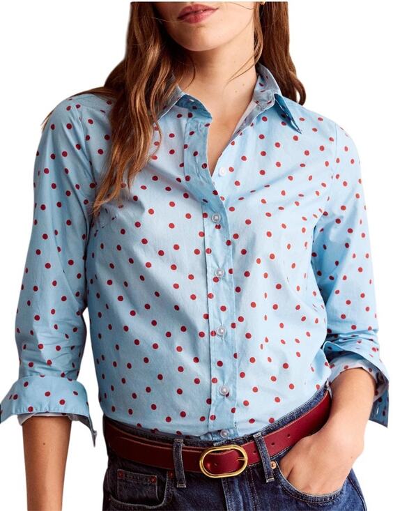 Boden Tops - Boden Heron Blue Sienna Red Spaced Dot Cotton Button Down Shirt